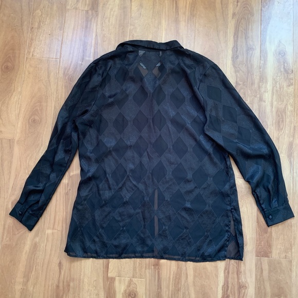 Vintage 'The Work Connection' Black Sheer Diamond Pattern Button Up Blouse - Picture 5 of 10